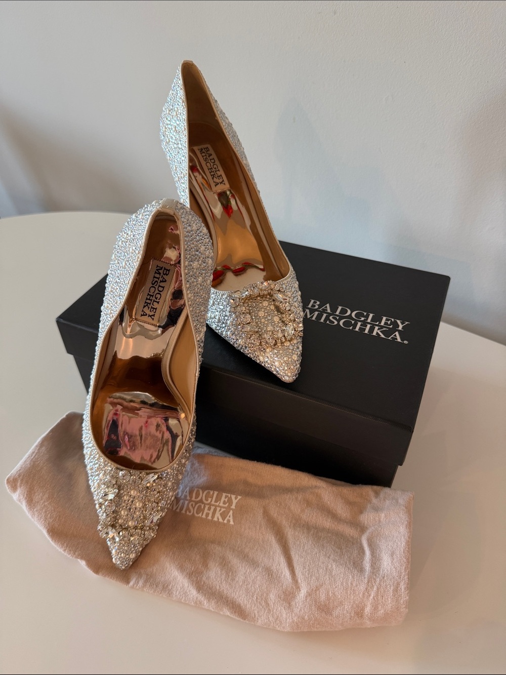 Badgley Mischka Cher II Silver Crystal Embellished Pointed Toe Heels - Picture 2 of 5